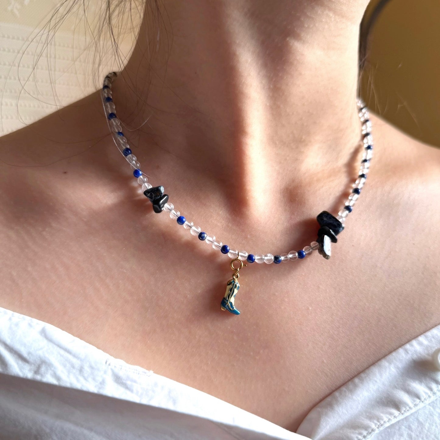 Mystic Starlight: Lapis Lazuli, Clear Quartz & Pietersite Necklace