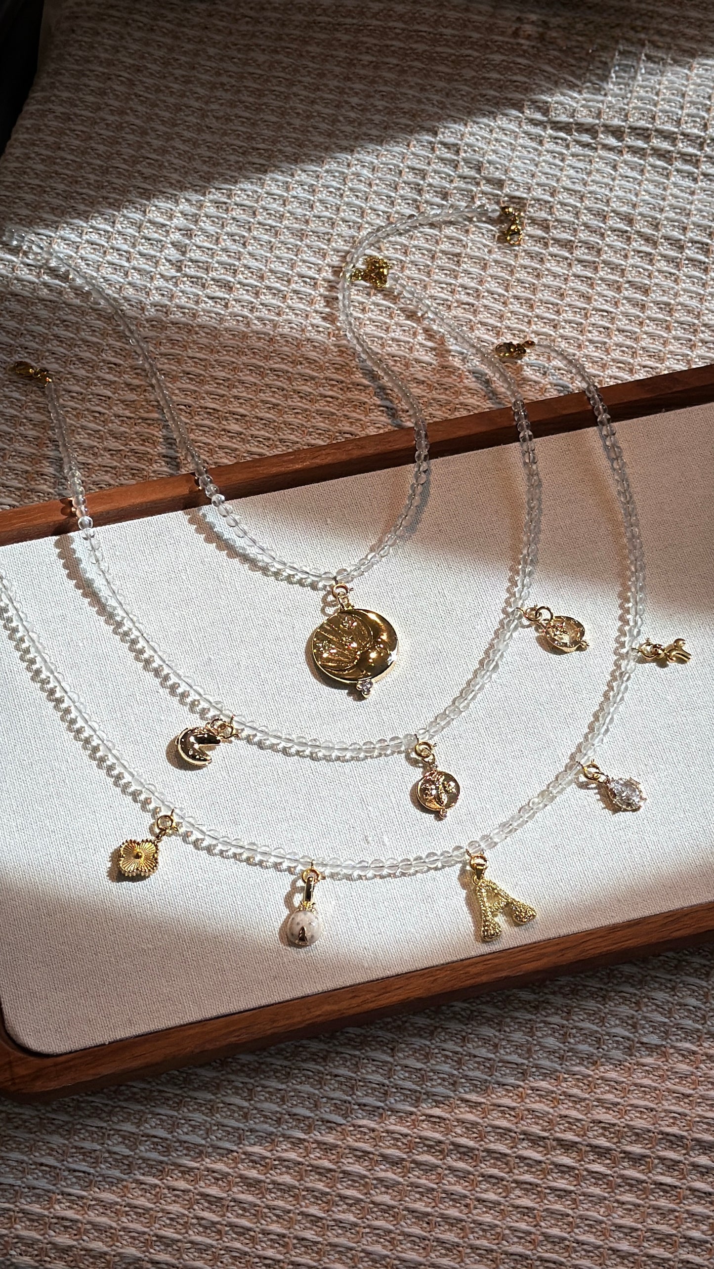Moon & Stars Charm Clear Quartz Necklace