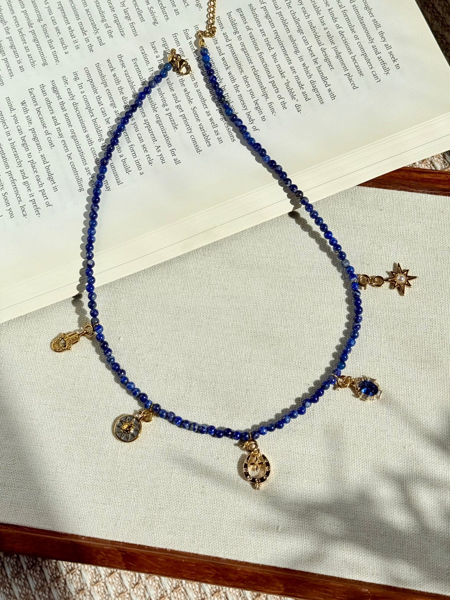 Celestial Voyage Lapis Lazuli Crystal Beaded Charm Necklace
