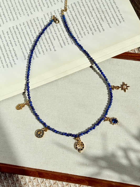 Celestial Voyage Lapis Lazuli Crystal Beaded Charm Necklace
