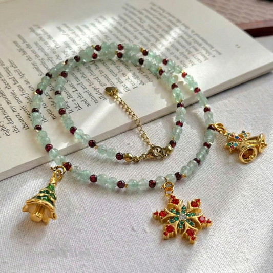 Christmas Mistletoe: Green Aventurine & Garnet Jewelry Necklace